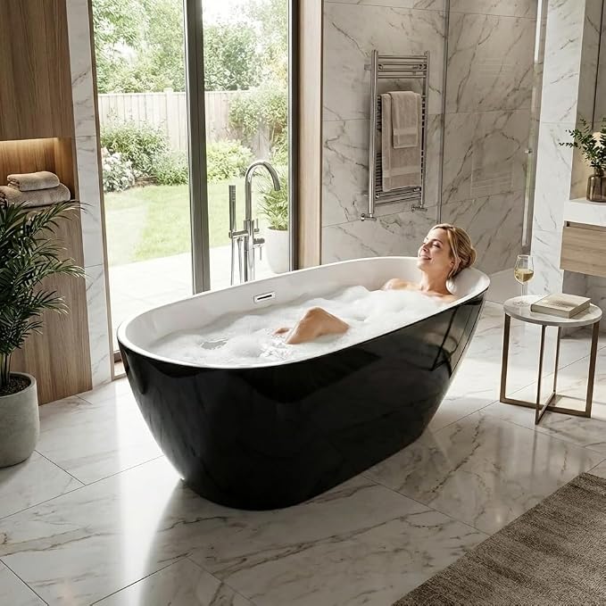 59" Freestanding Acrylic Bathtub, Deep Soaking Tub - Image 4