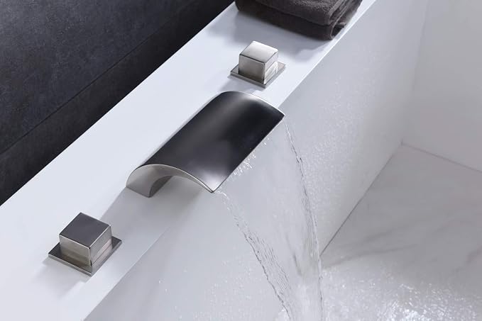 sumerain Roman Tub Faucets Brushed Nickel, Waterfall Spout - Image 5