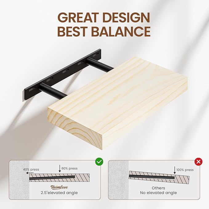 Heimlove Wood Floating Shelves for Wall, 2 Packs 16 inches Natural Pine Solid - Image 6