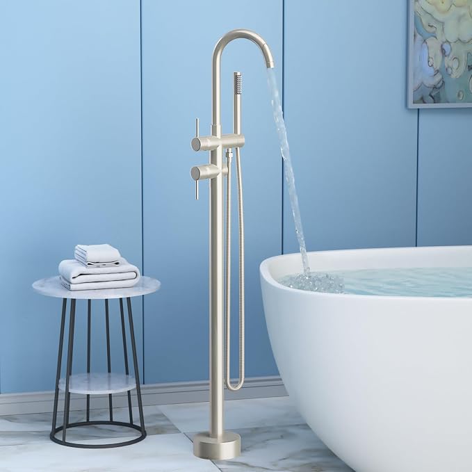 Freestanding Bathtub Faucet, Tub Filler Floor Mount Stand Bathtub Faucet Brass - Image 2