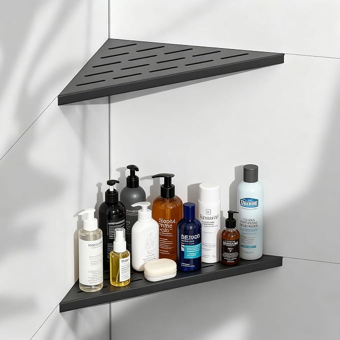 Corner Shower Shelves 10" Matte Black, 2 Pack 304 Stainless Steel Shower Corner by BATHLAVISH