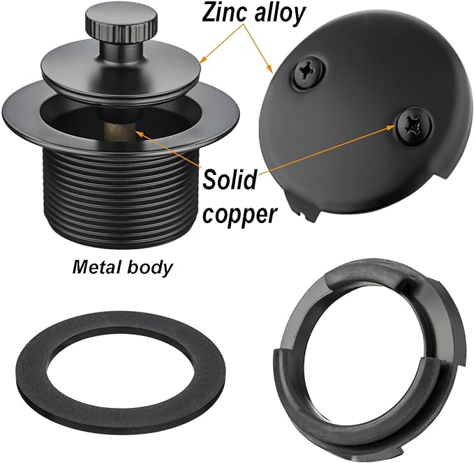 Yariwiz 1-1/2" Matte Black Bathtub Tub Drain Kit Bath Waste Overflow Drain Tube - Image 3