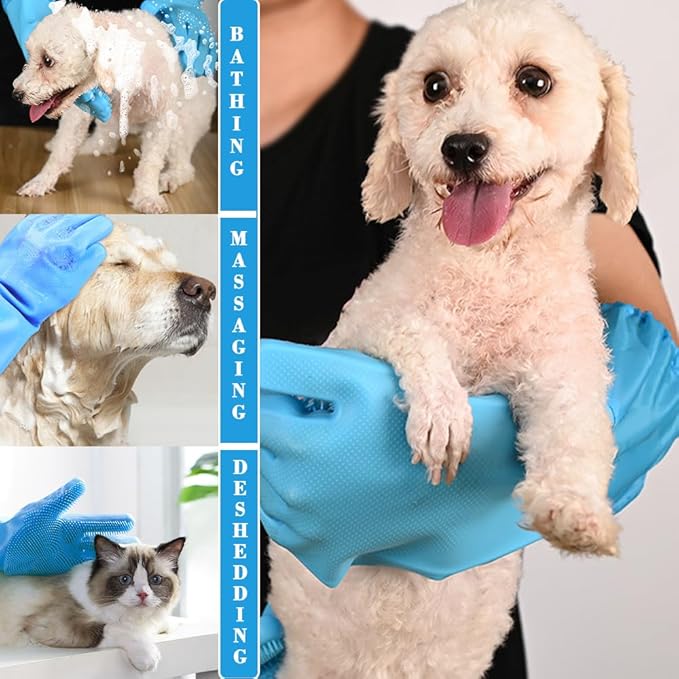 Pet Grooming Gloves Pet Hair Remover Cat, Dog Washing Gloves Silicone Heat - Image 4
