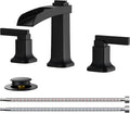 FORIOUS Brass Matte Black Commercial Bathroom Faucets 3 Hole, Waterfall Modern by FORIOUS
