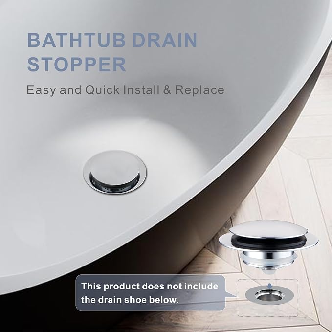 Chrome Plated Universal Tub Dain Stopper, Hidrop Pop Up Bath Drain Tip Toe - Image 3