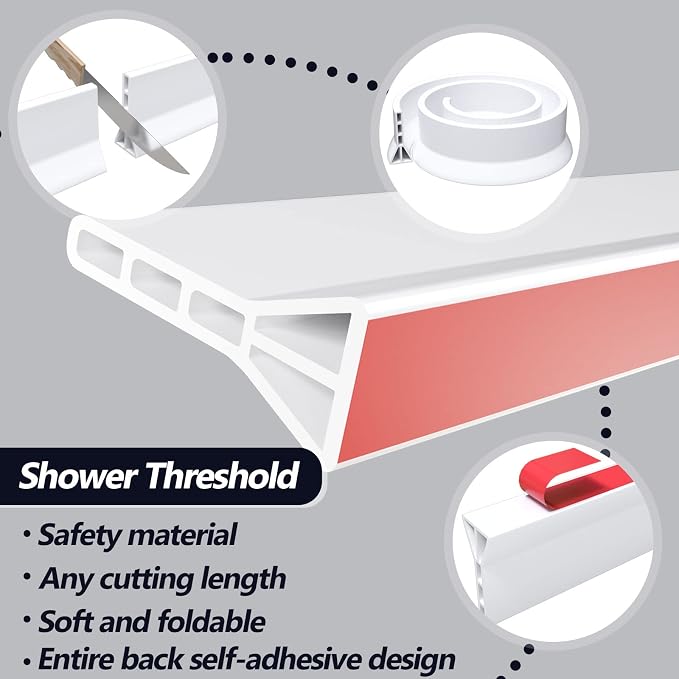 3" High Shower Threshold Water Dam 118 IN Collapsible Shower Water Splash Guard - Image 7