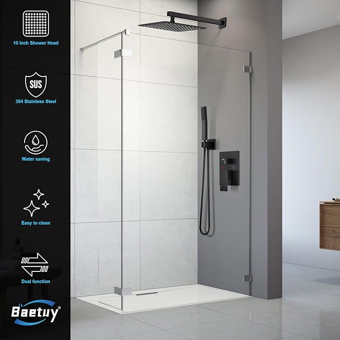 Black Shower System, Shower Faucet Set Bathroom Square Rain Shower Head and - Image 5