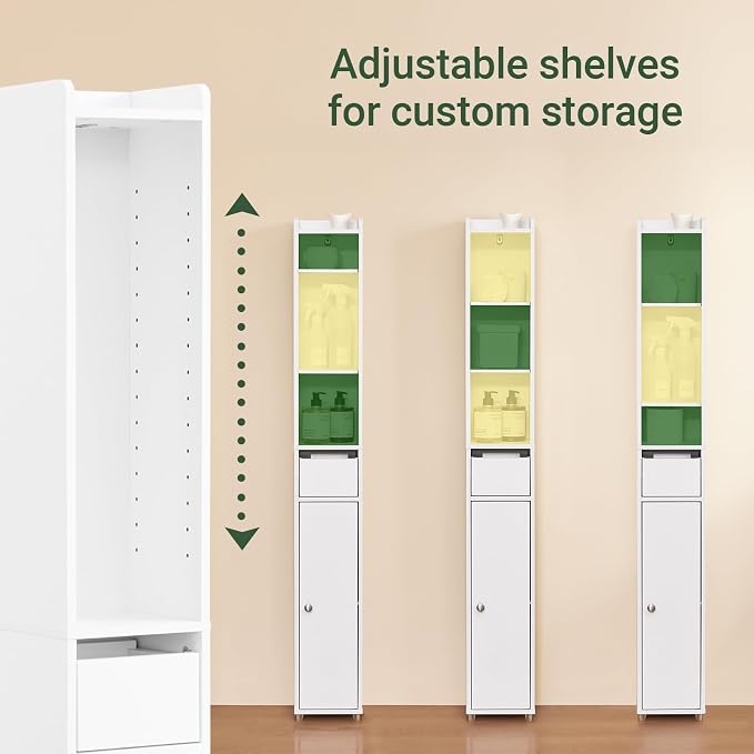 SoBuy Narrow Bathroom Storage Cabinet, Tall Slim Bathroom Organizer Cabinet - Image 6