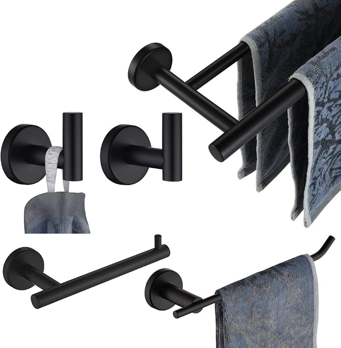 JQK Bathroom Hardware Set, 5-Piece Bath Accessories Set Matte Black Wall Mount by Homeimprovement