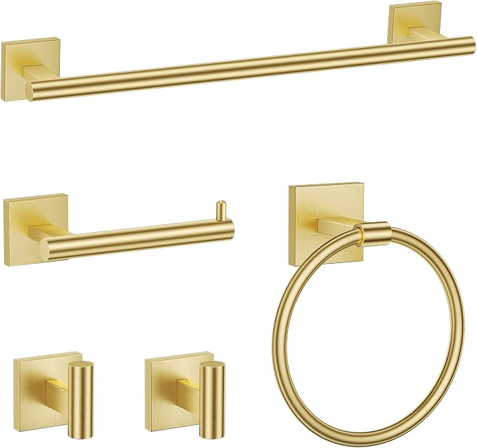 TURS 5-Pieces Brushed Gold Bathroom Hardware Set 23.6 Inch SUS304 Stainless by TURS