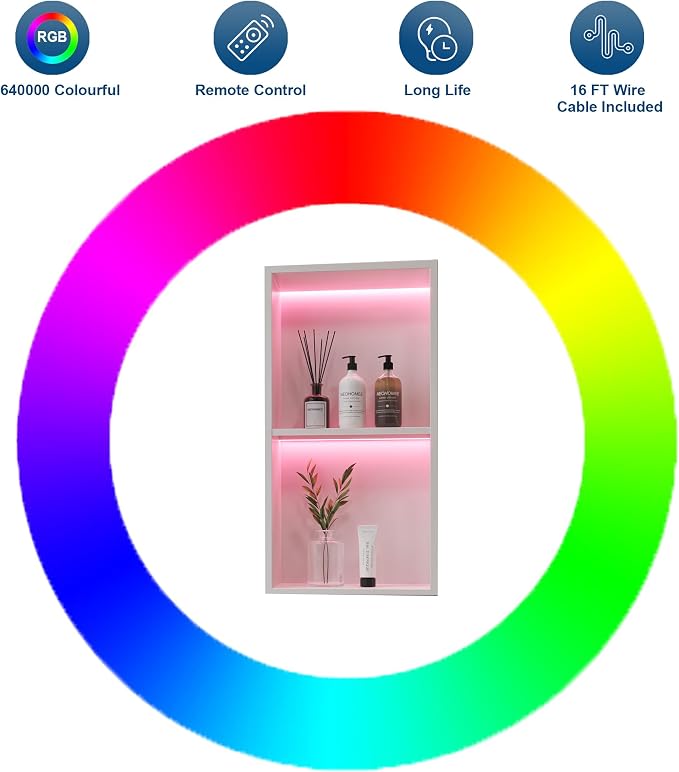 2-Tiers 12x24 Wall Niche with RGB LED Light Strips, Stainless Steel Bathroom - Image 3