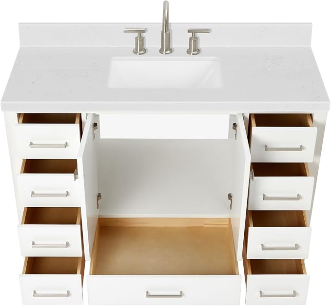 ARIEL Cambridge 48" White Bathroom Vanity, 1.5" Edge Carrara White Quartz - Image 4