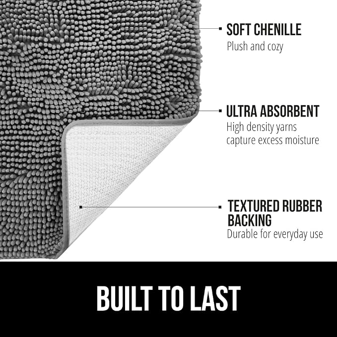 GORILLA GRIP Bath Rug Mat 42x24, Thick Soft Absorbent Chenille, Quick Dry - Image 2