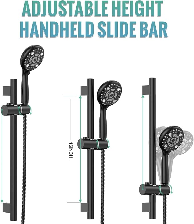 SR SUN RISE 12 Inch Slide Bar Shower System, Round Shower Faucets Sets Complete - Image 4