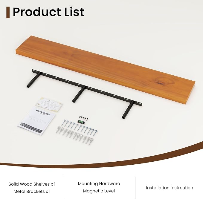 Vivelove Solid Wood Floating Shelves 48 Inches Long, 8”Deep x 1.4” Thick Wall - Image 7