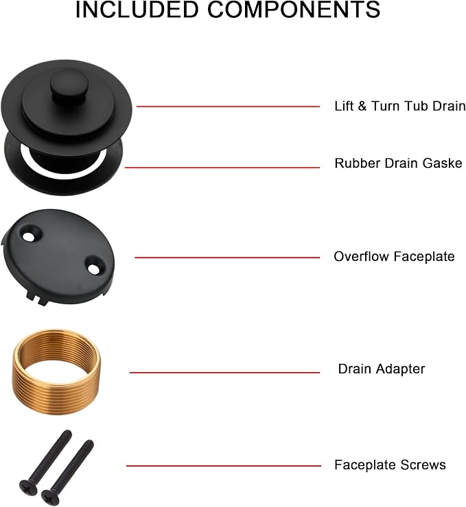 Matte Black Bathtub Drain, Lift and Turn Twist Tub Drain Trim Kit - Image 4