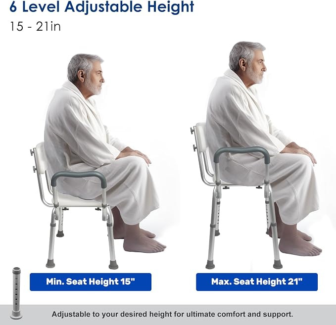 TooCust Extra Wide M-Shaped & Padded Armrests Shower Chair, 500lbs Capacity - Image 7