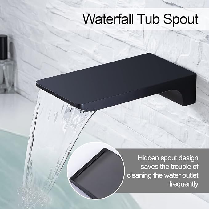 Roman Tub Filler Faucet with Waterfall Spout Wall Mounted Single Handle Bathtub - Image 3