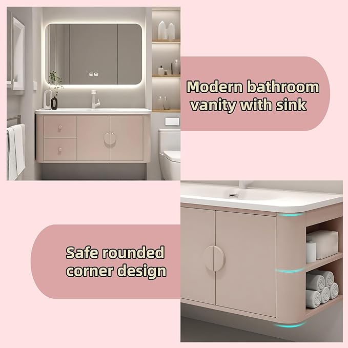 68IN Pink Modern Bathroom Vanity - Image 5