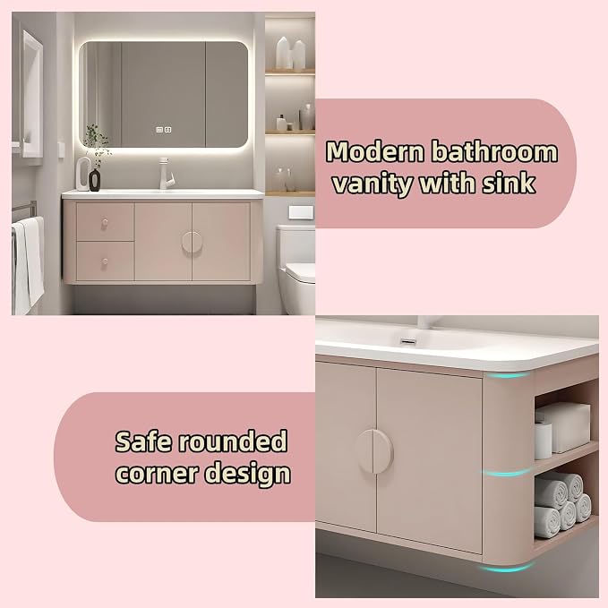 60IN Pink Modern Bathroom Vanity - Image 5