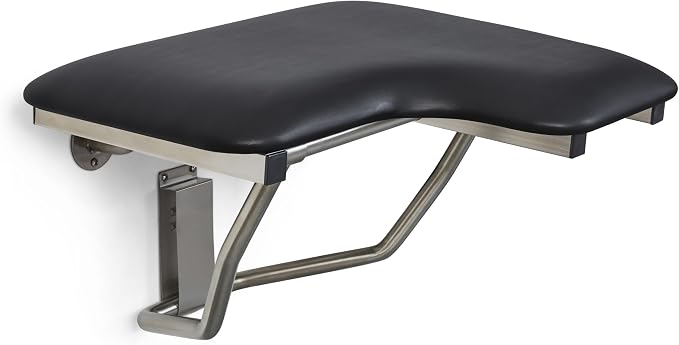 26" x 22.5" Black Padded Cushion Wall Mount Folding Left-Handed Transfer Bench - Image 2