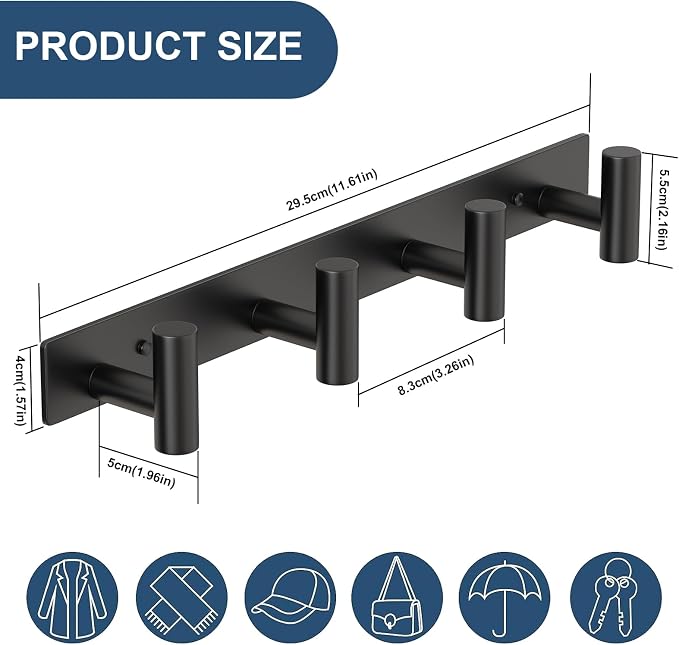 HUFEEOH 2 Pack Coat Rack Wall Mount, Stainless Steel T Shaped 4 Hooks Coat Hooks - Image 2