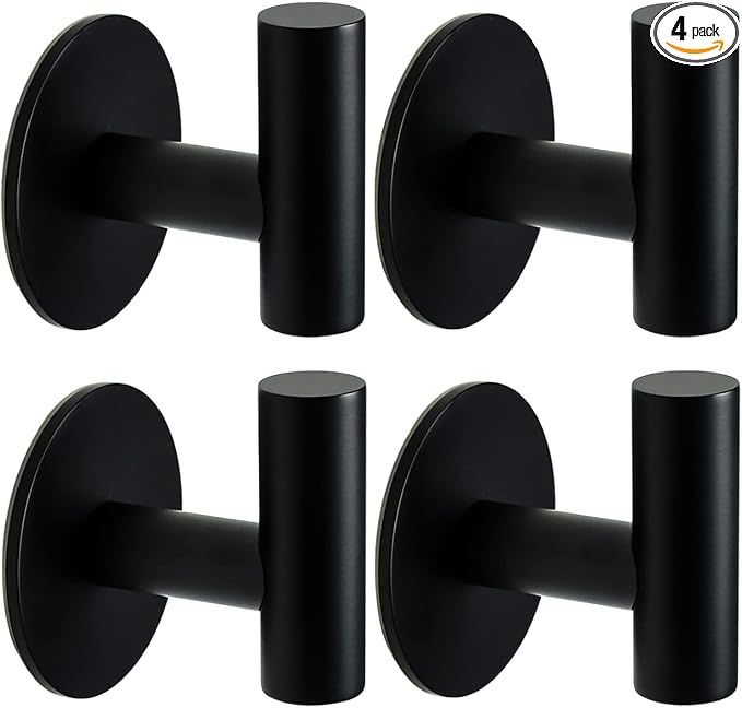 Self Adhesive Towel Hook Matte Black Coat Hook Brushed Nickel SUS304 Stainless by Vuzvuv