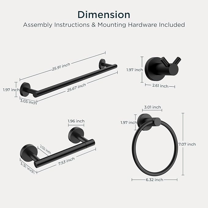 FORIOUS Bathroom Hardware Accessories Set, SUS304 Stainless Steel Towel Bar Set - Image 7