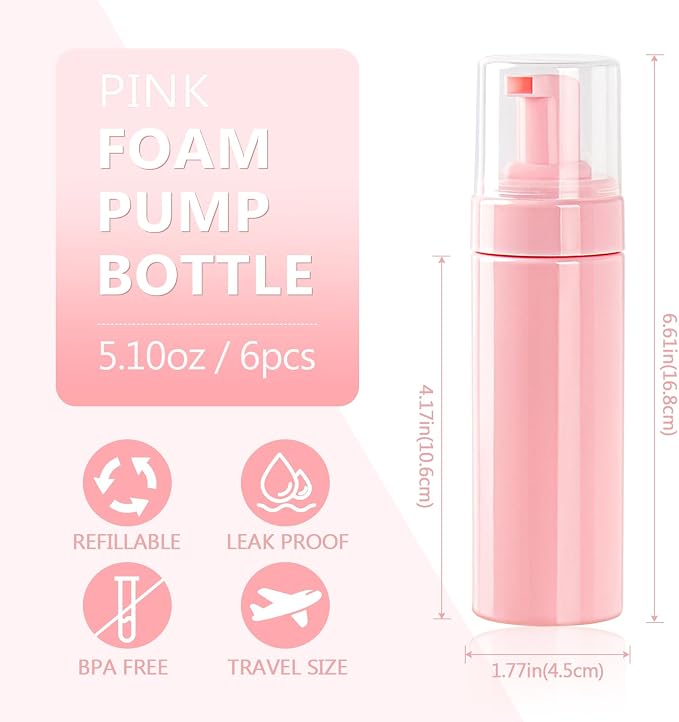Foam Pump Bottle 5.1oz/150ml Pink Empty Foam Bottle Pump, Travel Foam Bottle - Image 2