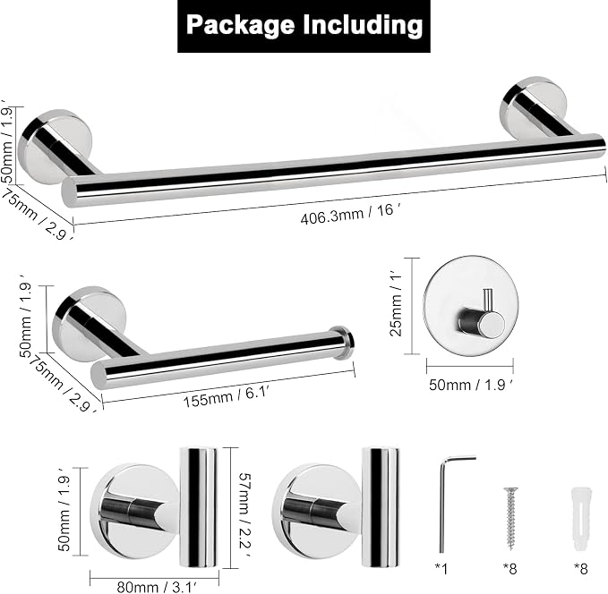 NearMoon Bathroom Hardware Set SUS 304 Thicken Stainless Steel-Towel Bar Set - Image 4