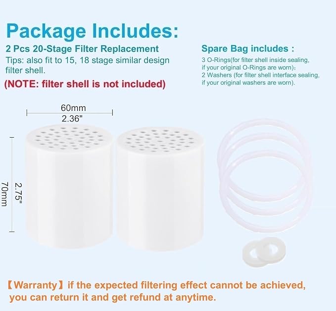 2 Pc Luxau 20 Stage Shower Filter Replacement Cartridge, Shower Head Filter - Image 2