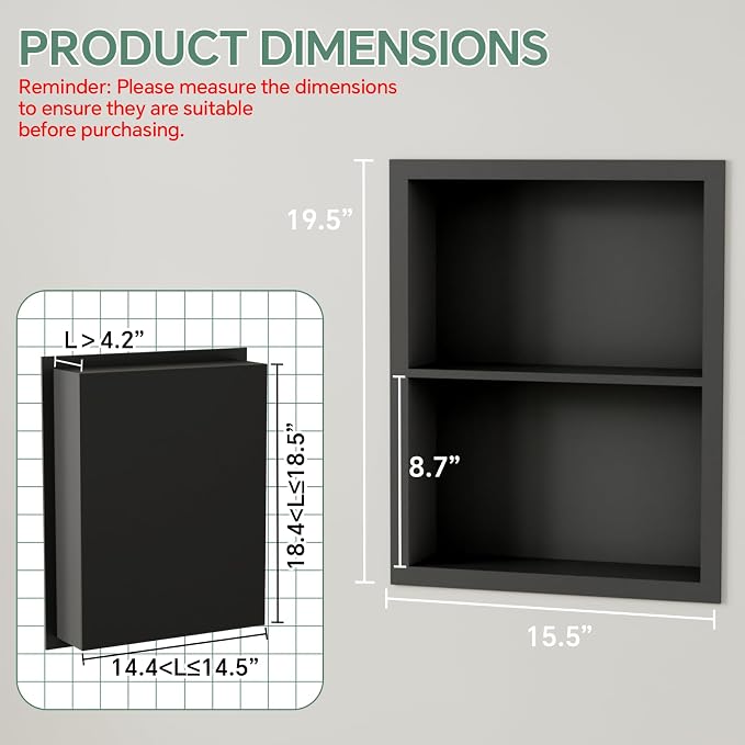 Stainless Steel Recessed Medicine Cabinet 14''*18'', Rust-Proof Metal Wall Niche - Image 2