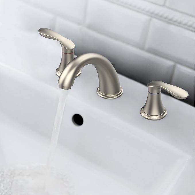 Bathroom Sink Faucet, Faucet for Bathroom Sink, Widespread Brushed Nickel - Image 4