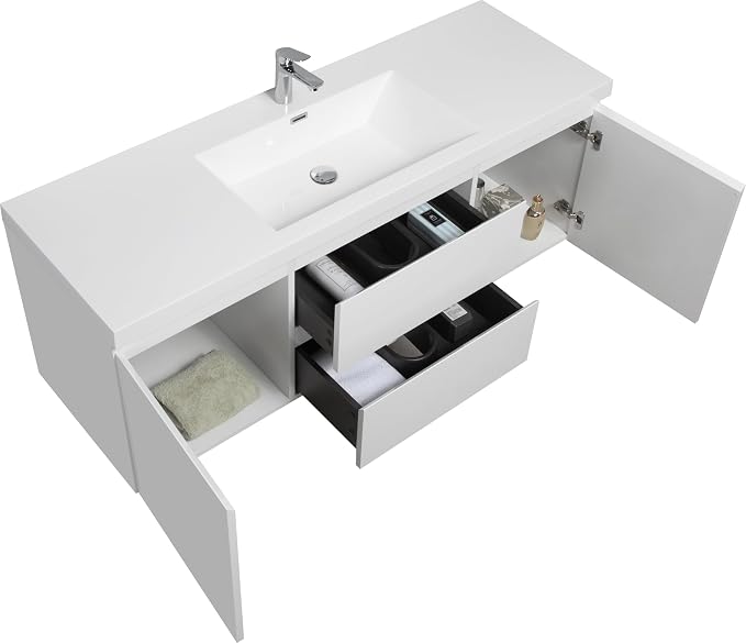 Modern 60" Floating Bathroom Vanity - Image 9