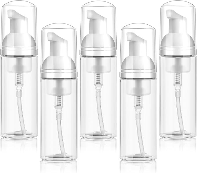 5 Pack 2 oz Travel Foam Pump Bottle, 60 ml Foam Dispenser, Hair Mousse by Mkobon