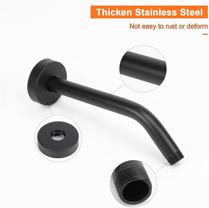 HarJue Shower Arm with Flange and Teflon Tape, Wall Mounted Shower Pipe 304 - Image 3