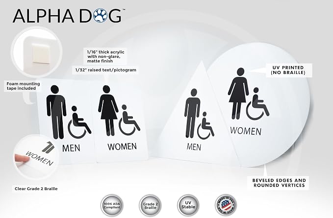 ALPHA DOG ADA SIGNS Bathroom Bundle: Men's Women's Restroom Signs, ADA - Image 3