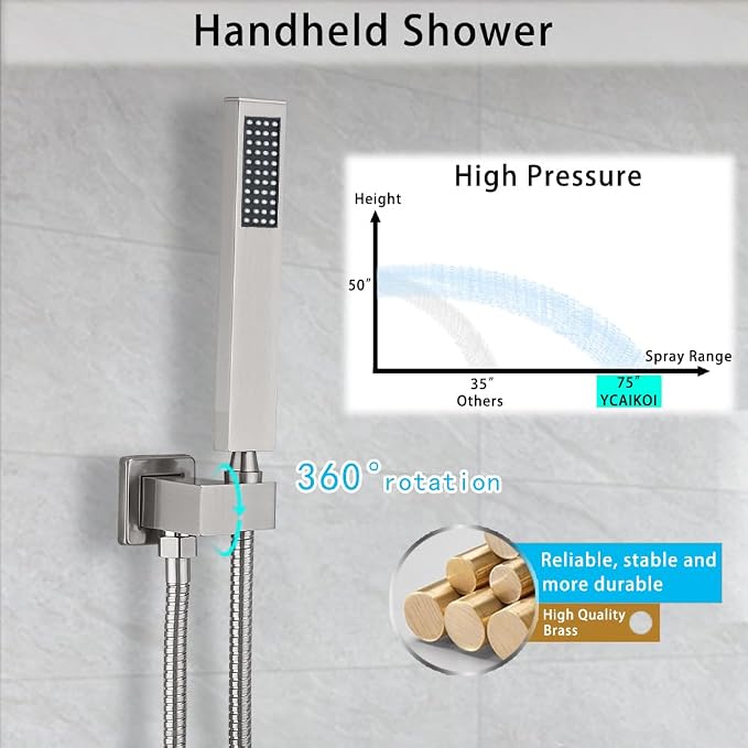 Brushed Nickel Shower System YCAIKOI Wall Mount Shower Faucet Set - Image 4