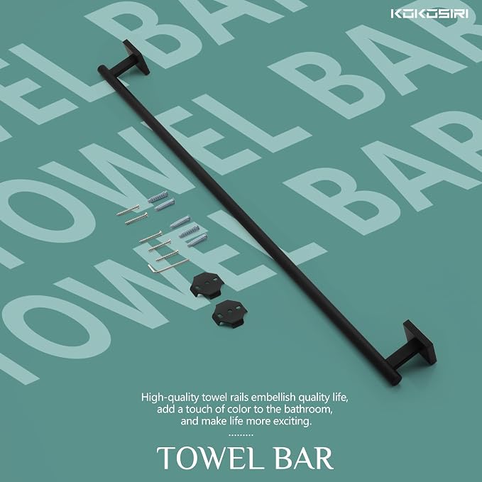 KOKOSIRI 36'' Towel Rails Bathroom Towel Bars Matte Black 36 Inch Bath Towel - Image 8