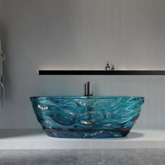 Cpingao 66" Resin Transparent Freestanding Bathtub, Contemporary Oval Stand by Cpingao