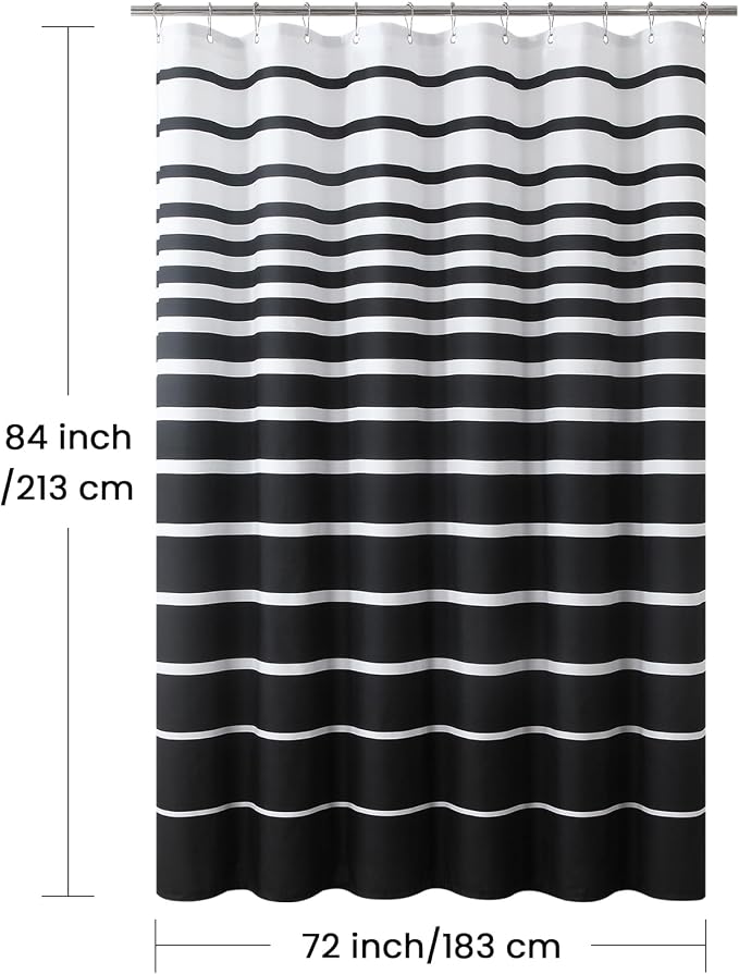 Extra Long Black Shower Curtain, Modern Black and White Stripe Waterproof - Image 6