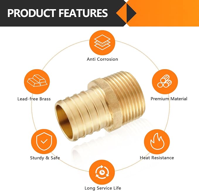 10-Pack HeSun PEX Fittings, 3/4" PEX x 1/2" Male NPT, Brass Crimp Male Adapter - Image 3