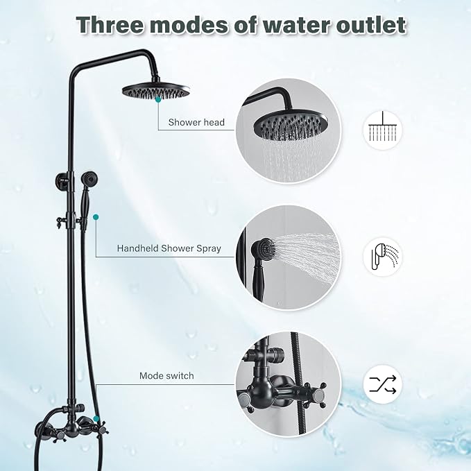 NeierThodore Luxury ORB Bathroom Shower Faucet Dual Handles Wall-Mounted Shower - Image 2