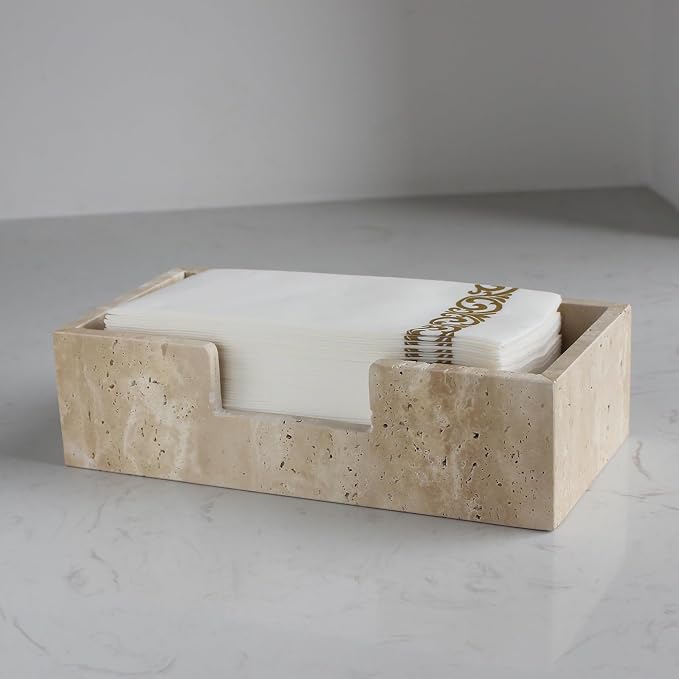Natural Travertine Napkin Holder 9.8"x4.9"x2.8", Guest Towel Holder, Paper Hand by Natust