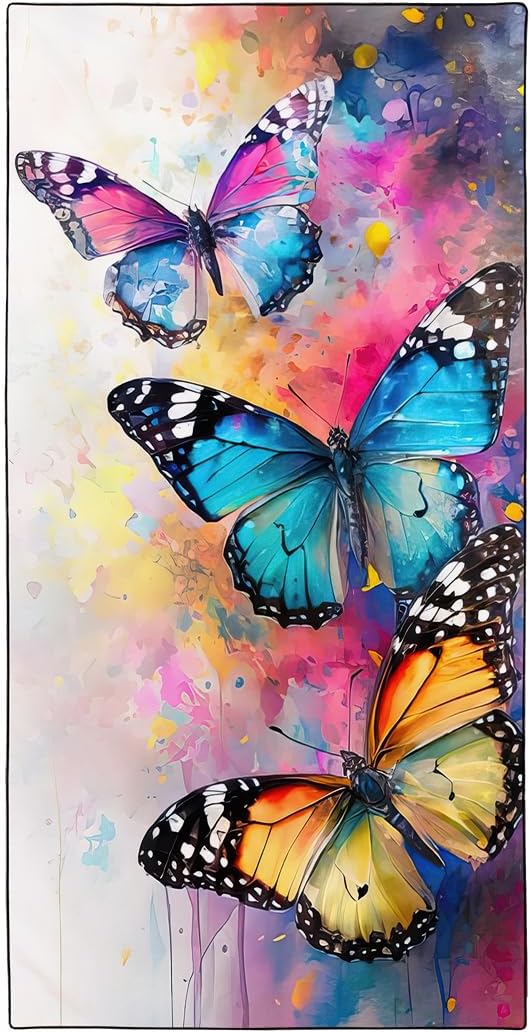 Artistic Watercolor Butterfly Beach Towel 36"x72" Quick-Dry Soft Microfiber by Rstick