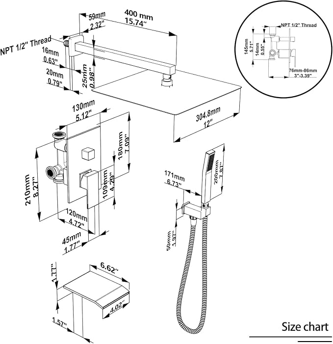 Rain Shower System 12 inch Shower Faucet Set - Image 7