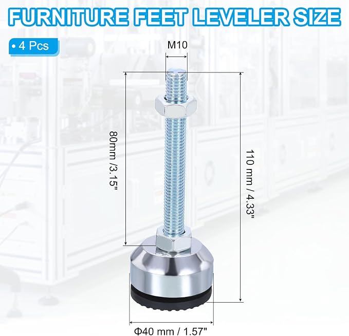 PATIKIL Furniture Leveling Feet 1.6" Dia Base M10 Thread - Image 2