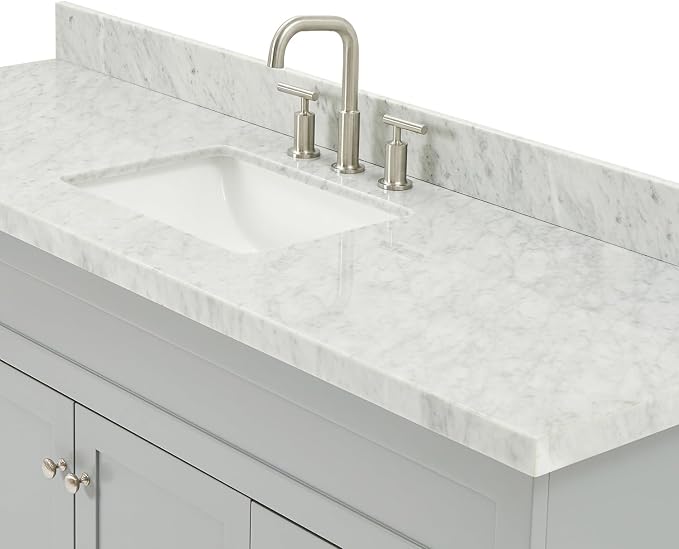 ARIEL Hamlet 67" Grey Bathroom Vanity, 1.5" Edge Italian Carrara Marble - Image 6