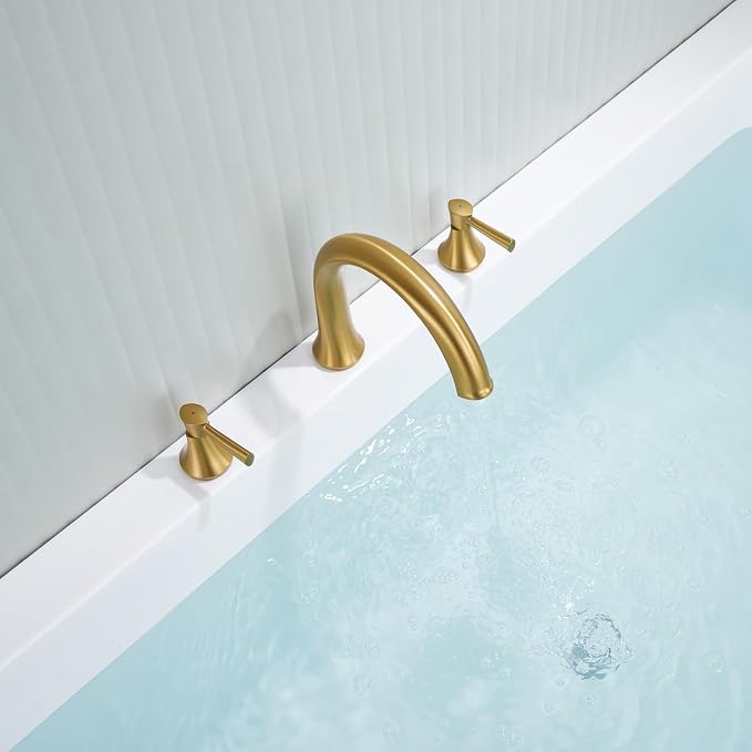 Roman Tub Faucet Deck Mount Tub Filler 2 Handles Brushed Gold Bathtub Faucets - Image 4