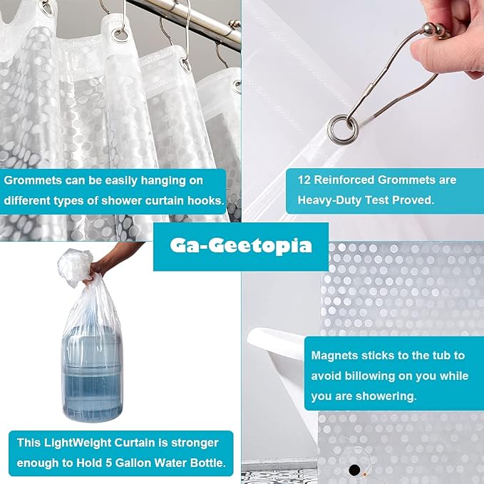 Ga-Geetopia EVA 3D Plastic Shower Curtain Liner Clear Dots 72x72 Premium - Image 4